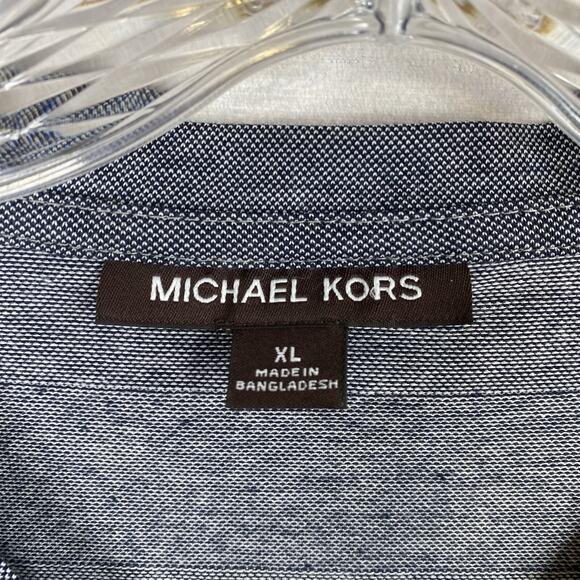 Michael Kors Mens Shirt Sz XL Gray Striped Gold Logo Short Sleeves V-Neck NWT - Picture 4 of 10